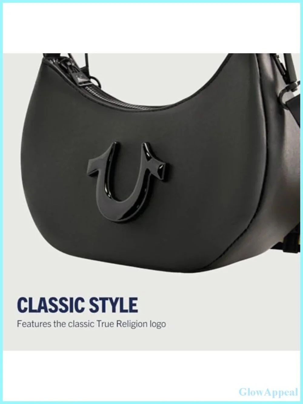True Religion Crescent Hobo Shoulder Bag Faux Leather Removable Strap Purse